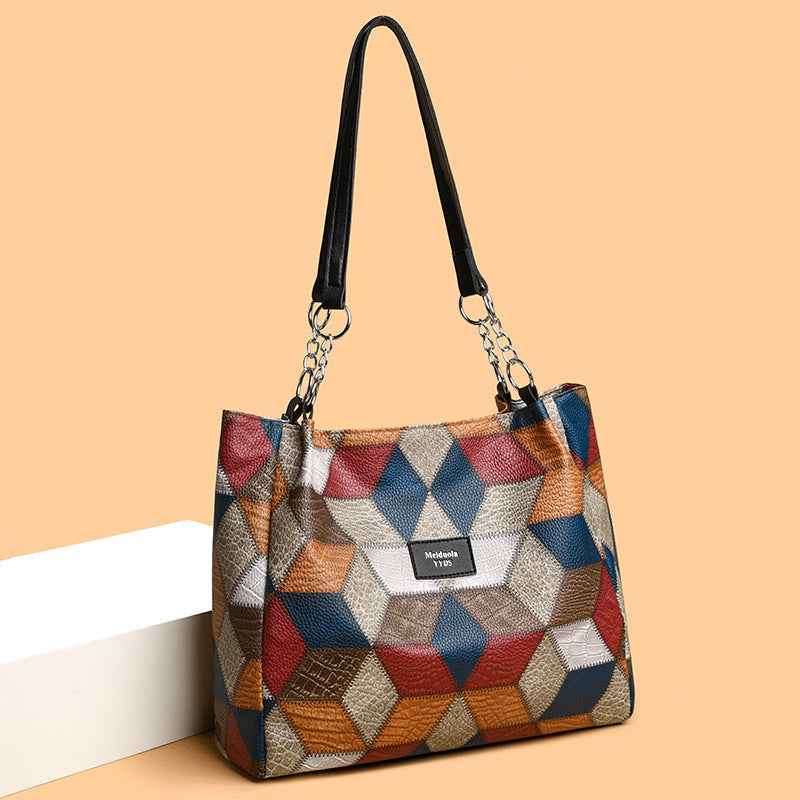 Retro Geometric Pattern Color-matching Shoulder Bag Fashion Large