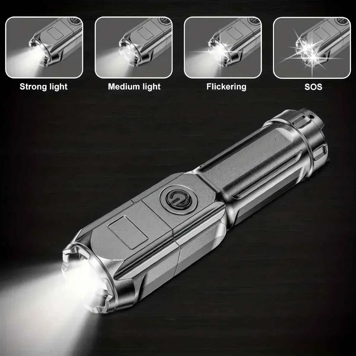 Super Bright LED Flashlight Rechargeable Zoom Torch 3 Modes Waterproof Long Range ABS Strong Light for Outdoor Camping Hiking