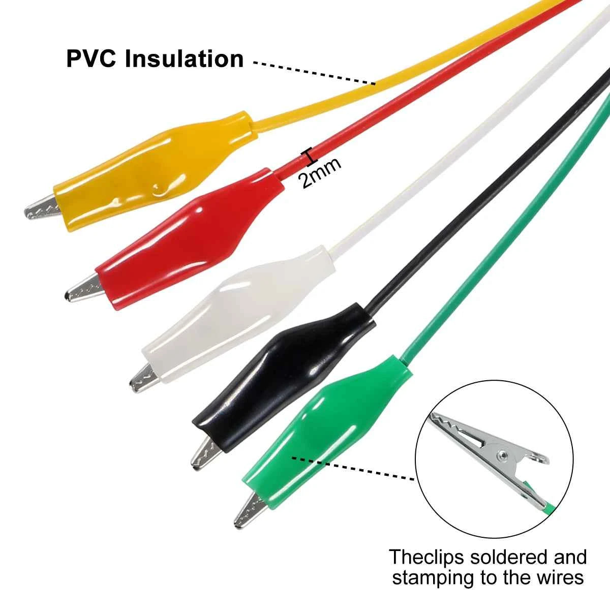 10pcs 50cm Alligator Clips 5 Colors Jumper Wires Kit Test Leads with Dual Ended Insulators Cable for Electric Circuit Connection