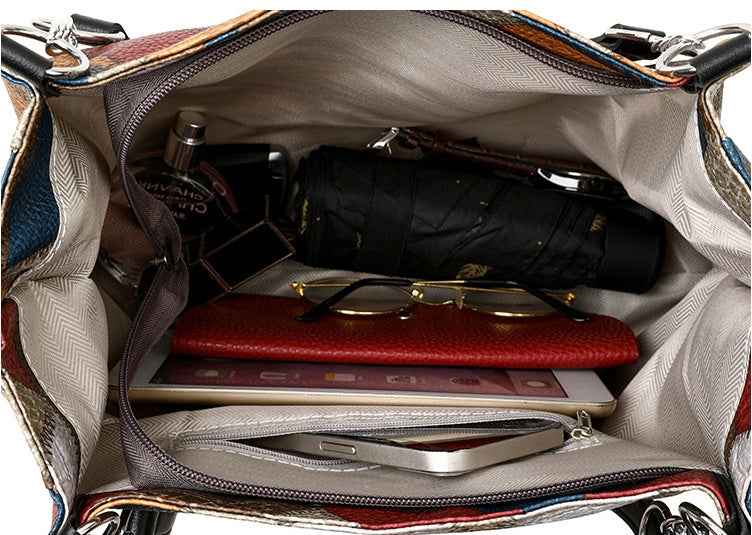 Retro Geometric Pattern Color-matching Shoulder Bag Fashion Large