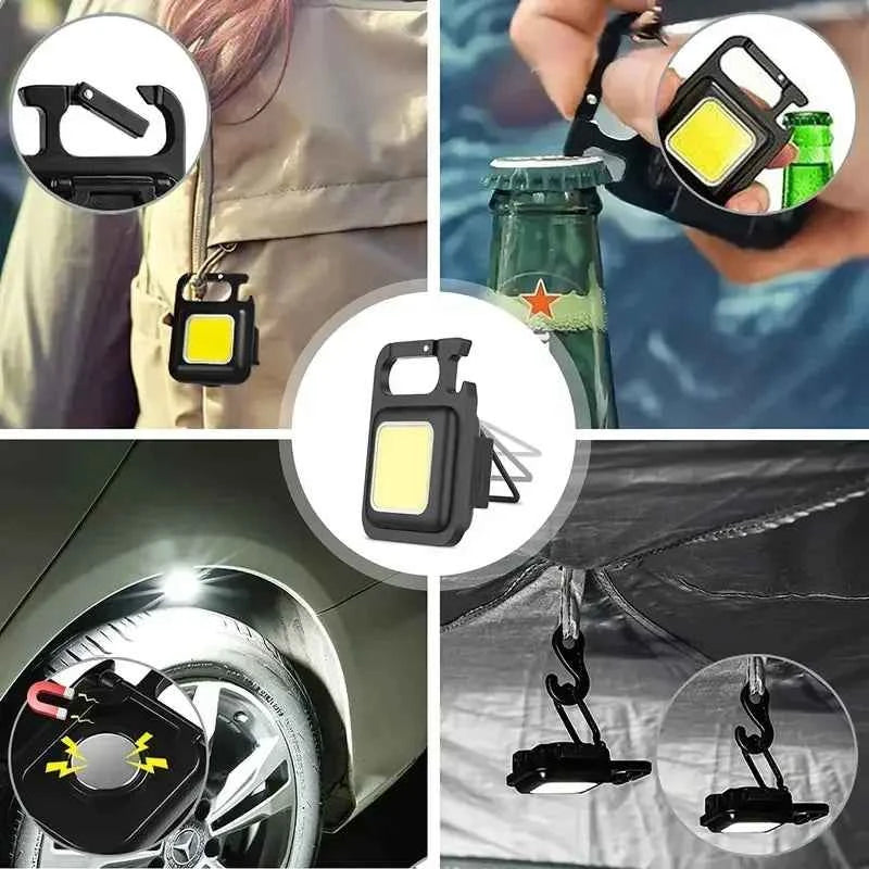 1/2PCS USB COB Keychain Work Light Flashlight Super Bright Emergency Light,Bottle Opener,With Magnetic Base For Outdoor Camping