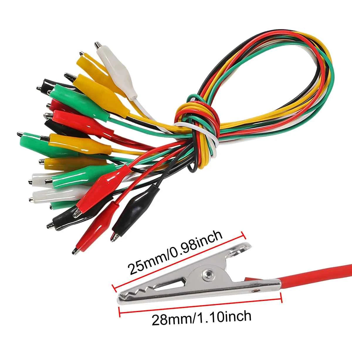 10pcs 50cm Alligator Clips 5 Colors Jumper Wires Kit Test Leads with Dual Ended Insulators Cable for Electric Circuit Connection