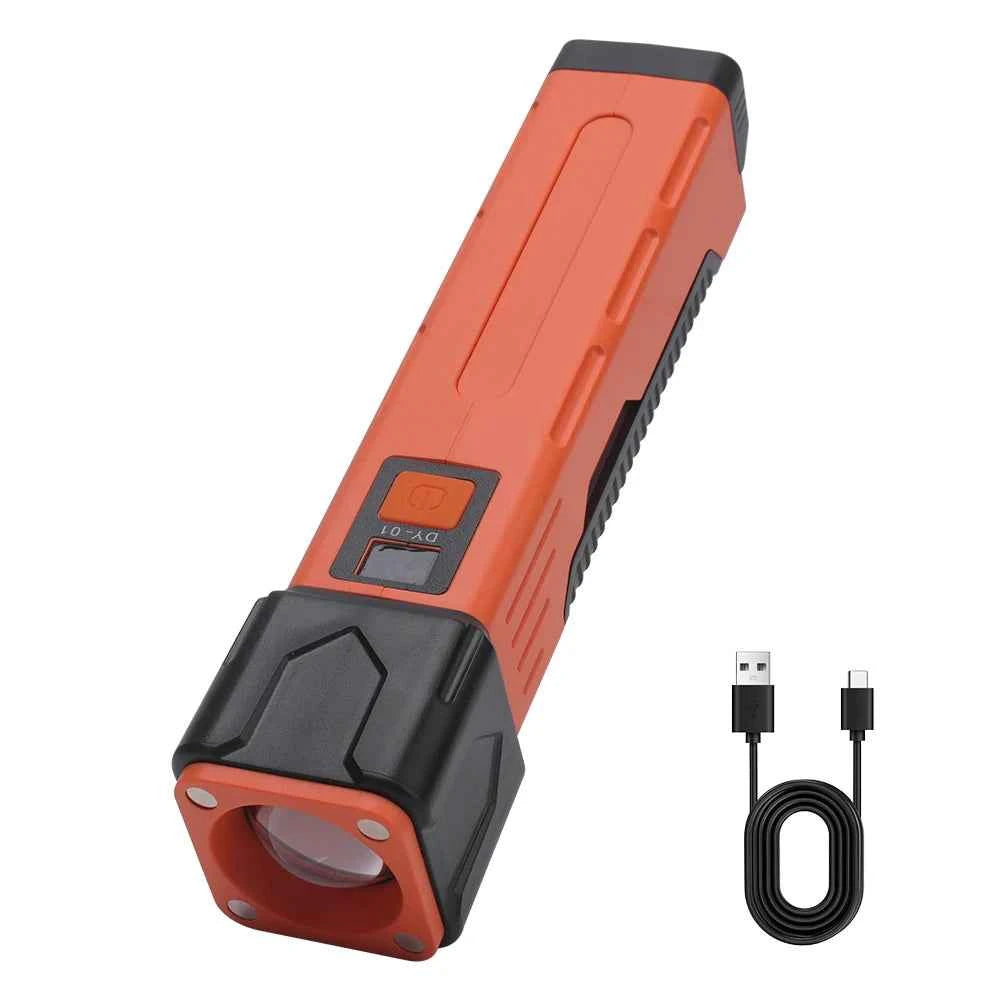 BORUiT 300LM LED Work Light Zoom Flashlight Type-C Rechargeable Power Bank Torch Magnetic Repair Lamp Safety Hammer Lantern